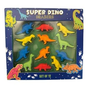 Super Dino Erasers Set of 12 Multicolor NIB